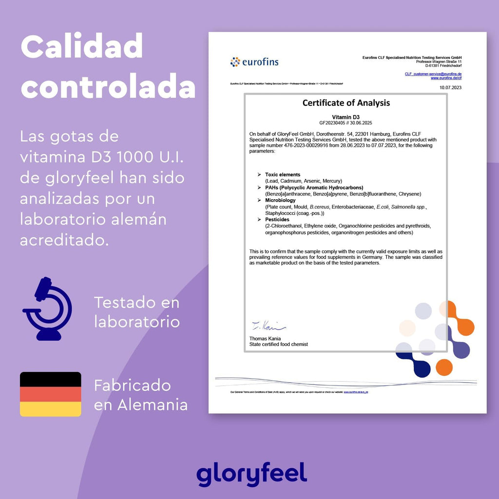 Vitamina D3 En Gotas - 5000 U.I. Por 5 Gotas - 50Ml (Líquido) En Aceite MCT De Coco - Altamente Biodisponibles Y Estables - Probado En Laboratorio, Fabricado En Alemania Sin Aditivos