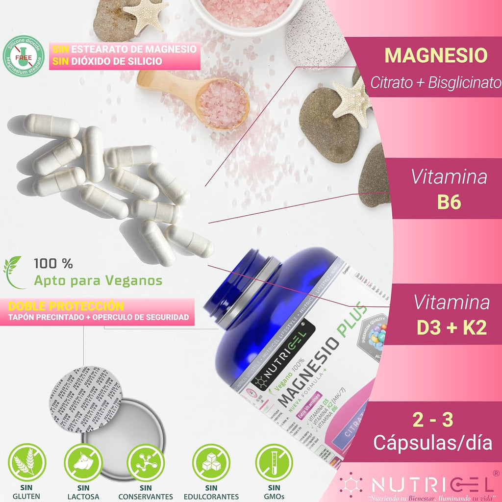 Citrato De Magnesio 1577Mg + Bisglicinato De Magnesio 600Mg - Reduce Cansancio Y Fatiga, Alivia Dolor Articulaciones Y Músculos, Alta Biodisponibilidad | 180 Cápsulas