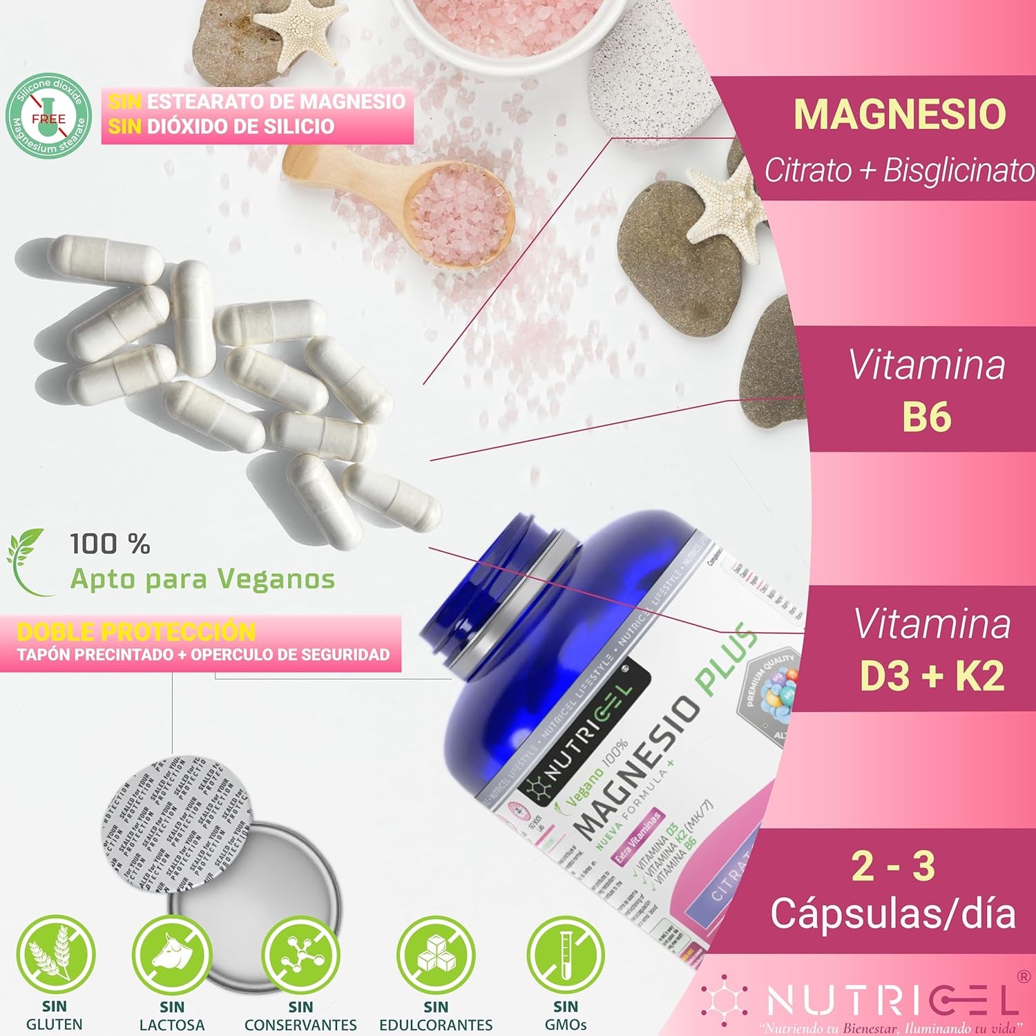 Citrato De Magnesio 1577Mg + Bisglicinato De Magnesio 600Mg - Reduce Cansancio Y Fatiga, Alivia Dolor Articulaciones Y Músculos, Alta Biodisponibilidad | 180 Cápsulas