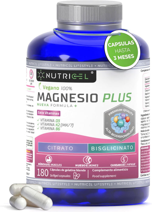 Citrato De Magnesio 1577Mg + Bisglicinato De Magnesio 600Mg - Reduce Cansancio Y Fatiga, Alivia Dolor Articulaciones Y Músculos, Alta Biodisponibilidad | 180 Cápsulas